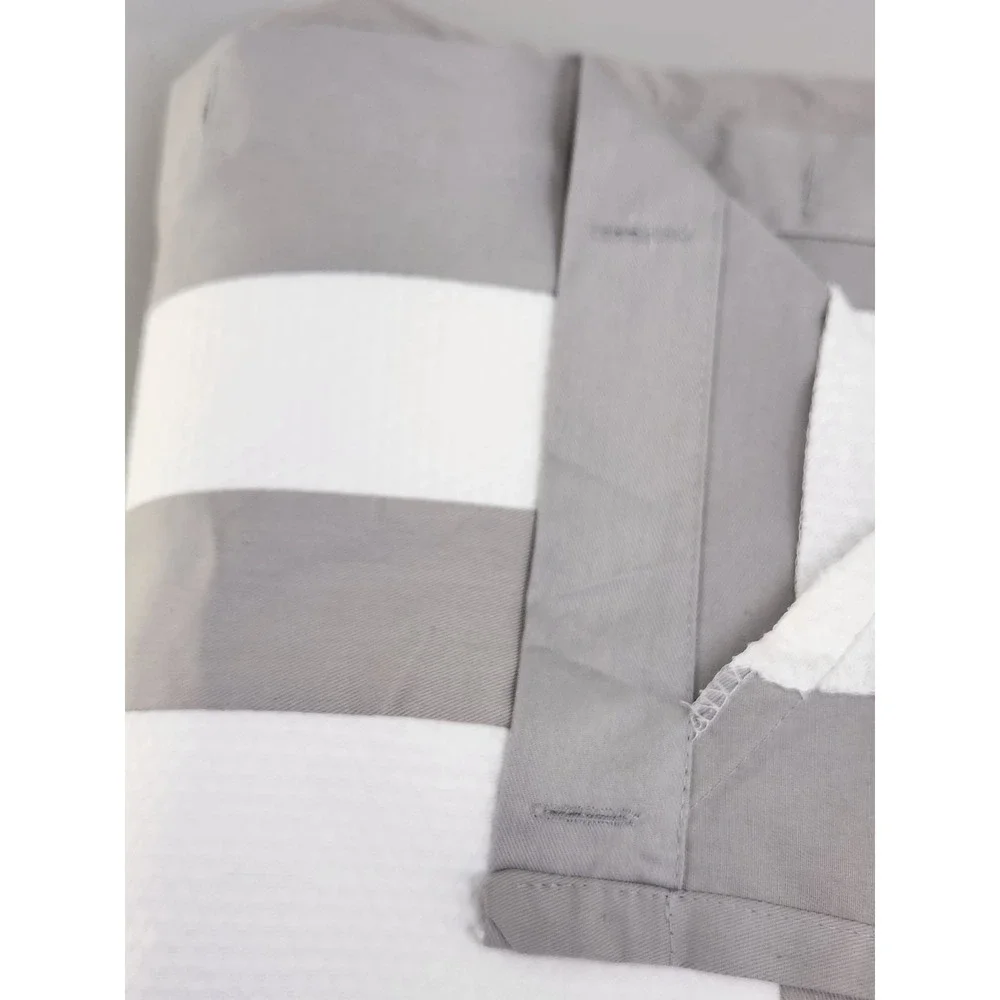 Wamsutta Shower Curtain 72x72 Grey White Hotel Stripe Waffle Weave Fabric Cotton